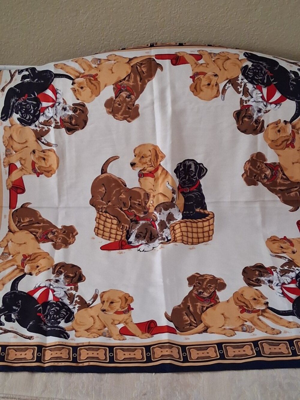 1990s Labrador / Hound Puppy Print Scarf